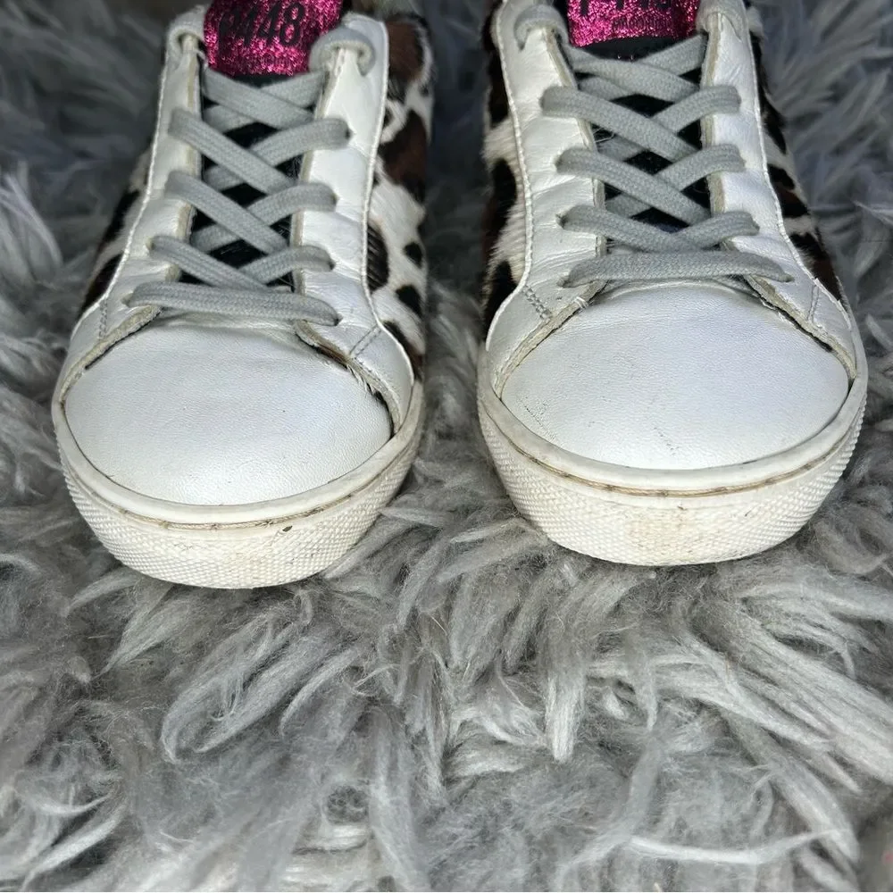 P448 cow hair leopard print lace up sneakers girl’s shoe size 2